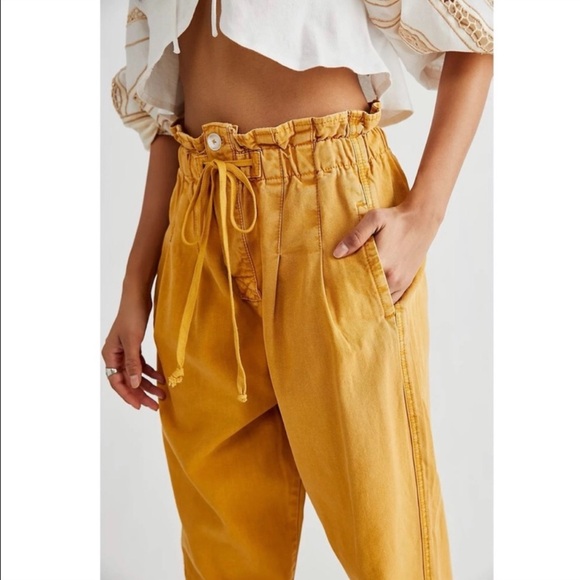 FREE PEOPLE Margate Gold Paperbag Pants, Size Small - Picture 2 of 11